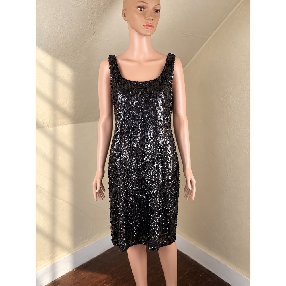 Lela Rose for HSN Black Sequin Dress Size 10 Sleeveless Cocktail Party Made USA